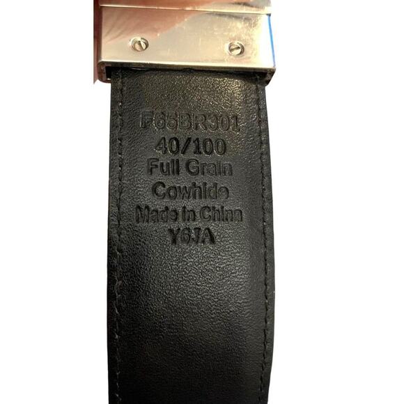 Men's Belt Cognac Full‎ Grain Cowhide - Silver Rectangle Buckle - Sz 40 - Picture 2 of 2